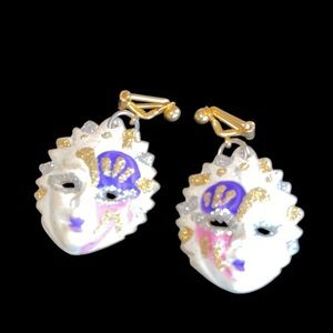 Mask Earrings Vintage Handpainted